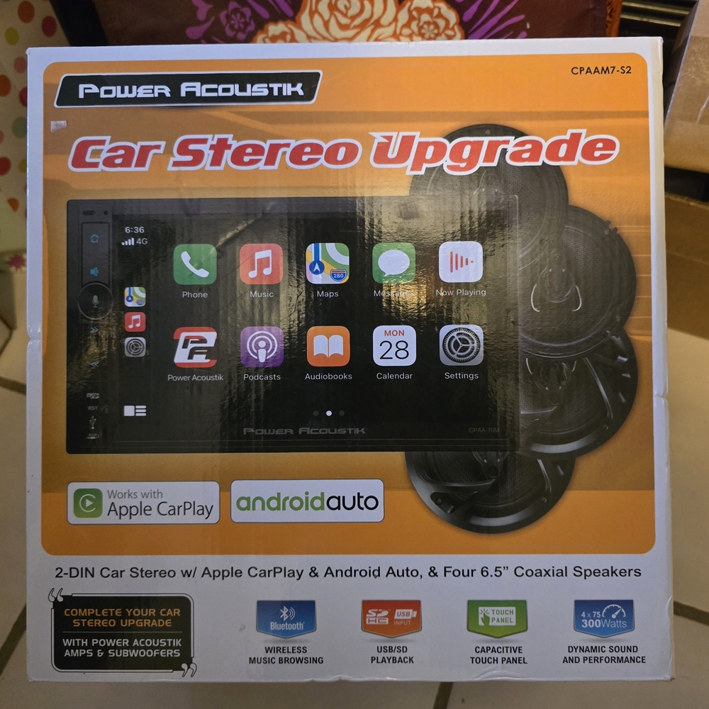Power Acoustik Black Car Stereo with Apple CarPlay & Android Auto